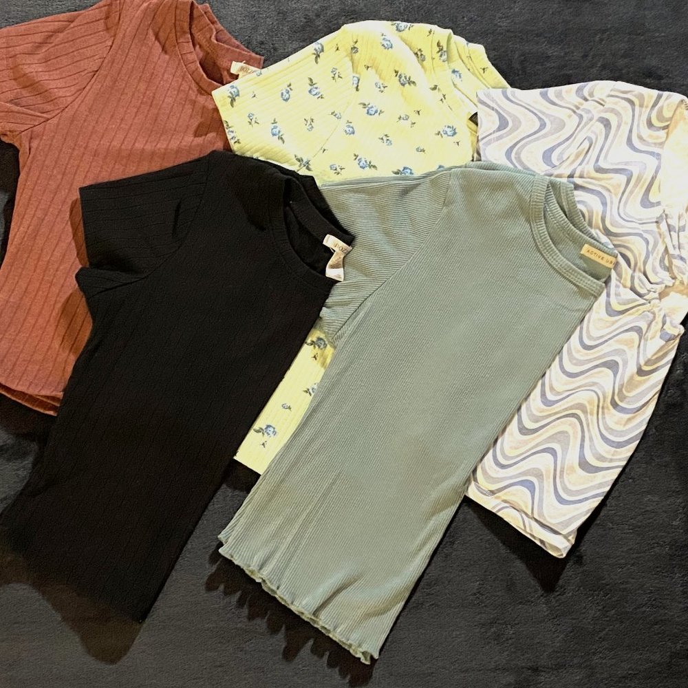 5pc Tight Fitting Baby-Tee Crop Tops (Size Women's S and M)